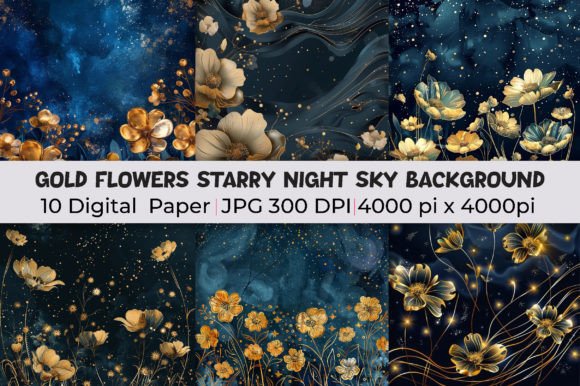 Download Gold Flowers Starry Night Sky Background - Night sky background Collection